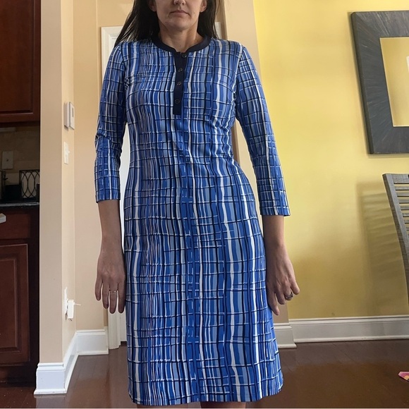 J. McLaughlin Biscayne Dress Catalina Cloth Blue Navy Crackle Size Small - Picture 1 of 6